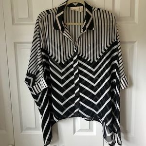 Chico’s Black White Stripe Asymmetrical Top Blouse